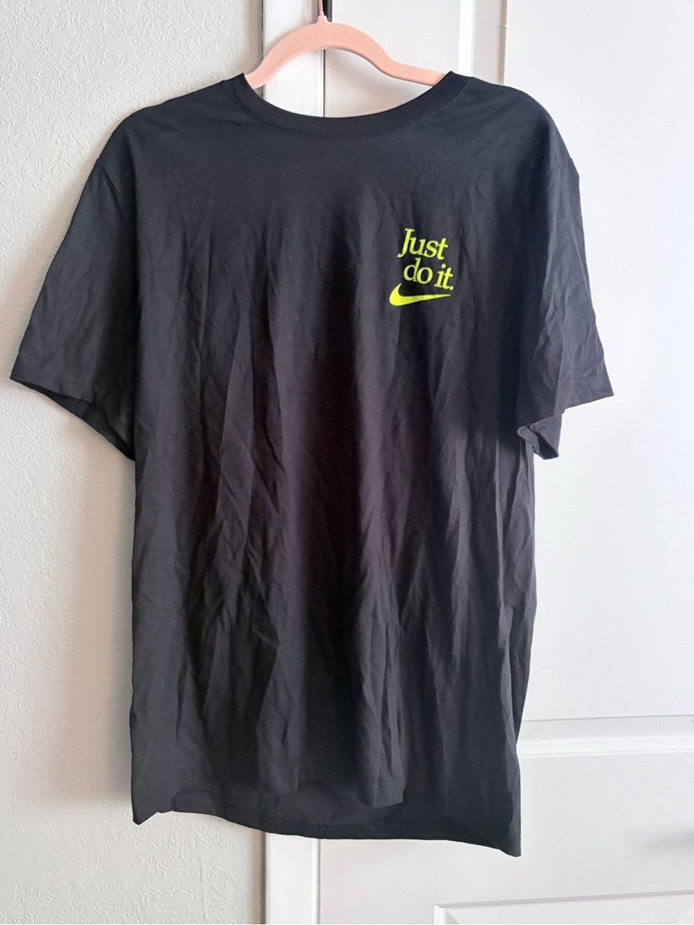 Nike Black Short Sleeve Tee with Neon Yellow 'Just Do It' Logo